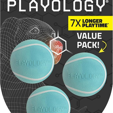 Playology Dog Toys | Squeaky Chew Ball - Bouncy Durable Floating Fetch Ball for Dogs, Value 3-Pack | Small Peanut Butter Scented Toy - Easy to Clean and Made from Non Toxic Materials