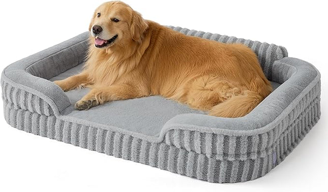 LE SURE Cute XL Dog Beds, Orthopedic Waterproof Dog Bed for Extra Large Dogs, High Back Non-Slip Bottom and Egg-Crate Foam Big Pet Couch Sofa with Washable Removable Cover, Grey