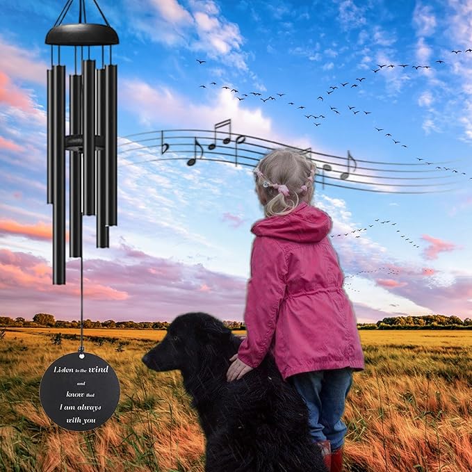 Personalized Dog Memorial 32" Wind Chimes for Outside - Sympathy Gift with Custom Photos for Loss Pet - Adjustable Mute Sound Memorial Gifts for Loss of Dog Laser Engraving,Not Easy to Fade