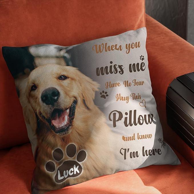 Custom Pet Memorial Throw Pillow with Photo, Personalized Sympathy Gifts for Dog Cat Loss, Pet Memorial Gifts for Pet Loss, Birthday, Christmas, (16x16 Inch)