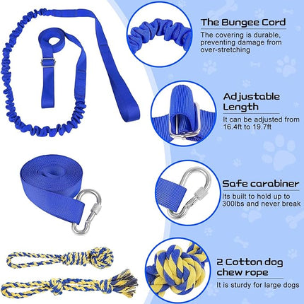 XiaZ Tug of War Dog Toy, Interactive Dogs Toy Bungee Hanging Tether with 2 Chew Rope Toys, Heavy Duty Puppy Outdoor Activity Aggressive Chewers Best Small to Large Boredom Exercise and Play (Blue)