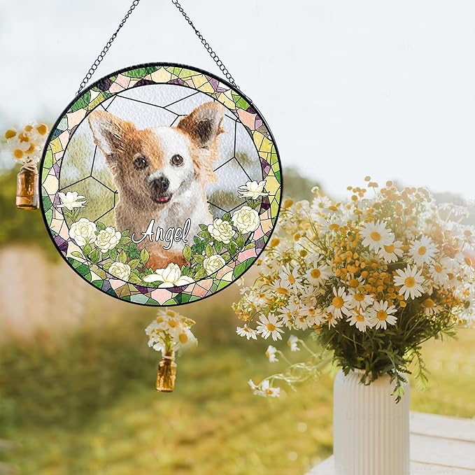 Lovely POD Personalized Pet Memorial Gifts for Dogs with Photo, Custom Dog Breeds Suncatcher, Loss of Fur Sympathy Gift, Pet Lovers Memorial Gift, Home Decor, Memorial Passing Away Gifts