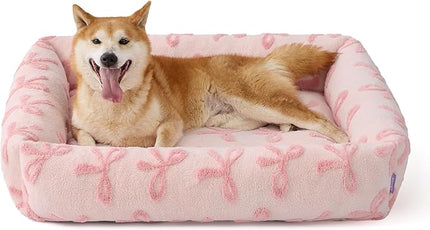 LE SURE Cute Dog Bed for Large Dogs - Washable Pet Beds,Cozy Rectangle Orthopedic Sofa with Jacquard Shaggy Plush & Anti Slip Bottom,36x27x8inches