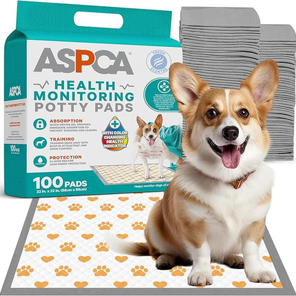 ASPCA Health Monitoring Dog Pee Pads, 100 Count, pH-Sensitive 22"x22" Training Pads, Leakproof and Odor-Controlled, Perfect for Puppies and Small Breeds