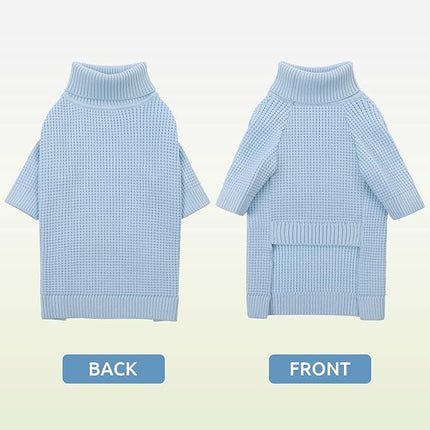 Queenmore Dog Sweater for Small Male Dogs, Turtleneck Fall Waffle Knit, Cat Puppy Christmas Sweater, Blue XS