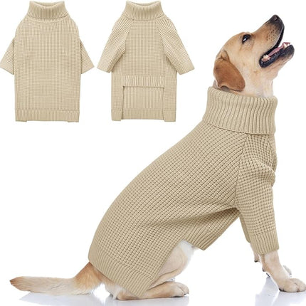 Queenmore Dog Sweater for Large Breeds, Long Sleeve Warm Dog Sweaters, Turtleneck Knitted Pullover Pet Clothes, XL Dog KintSweater, Cat Knitwear, Apricot XL