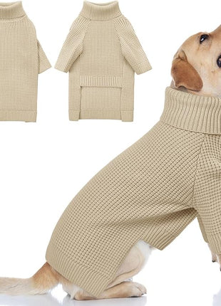 Queenmore XXL Dog Sweater, Large Dog Sweaters for Male Dogs, Turtleneck Plaid Kintsweaters for Large Breeds, Cold Weather Pullover Pet Clothes, Apricot 2XL