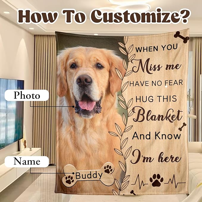 Pet Memorial Gifts for Dogs Cats - Personalized Pet Memorial Throw Blanket with Photo,Loss of Dog Sympathy Gift Bereavement Remembrance Passing Away Gifts,Pet Picture Blanket,Print in USA