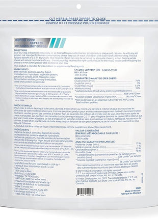 C.E.T. Enzymatic Oral Hygiene Chews for Dogs - Plaque & Tartar Control - Single Layer Beefhide with Exclusive Dual-Enzyme System & Tasty Chicken Flavor - Easy to Give Dog Dental Chew