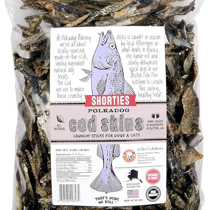 Polkadog Cod Skins for Dogs (2lb Shortie) - Single Ingredient, Wild-Caught Fish Skin Dog Treats for All Breeds – High in Lean Protein & Omega-3. Hypoallergenic, Grain Free. Handcrafted & Made in USA