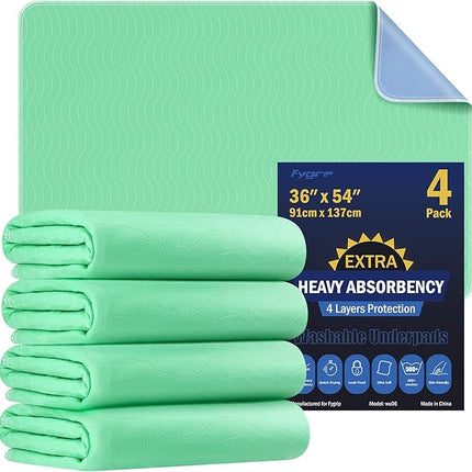 4 Pack 36” x 54” Extra Heavy Absorbency Washable Underpads, Waterproof Nursing Pads Incontinence Bed Pads, Reusable Washable Pee Pads for Dogs, Diaper Changing & Adults, Mattress Protector