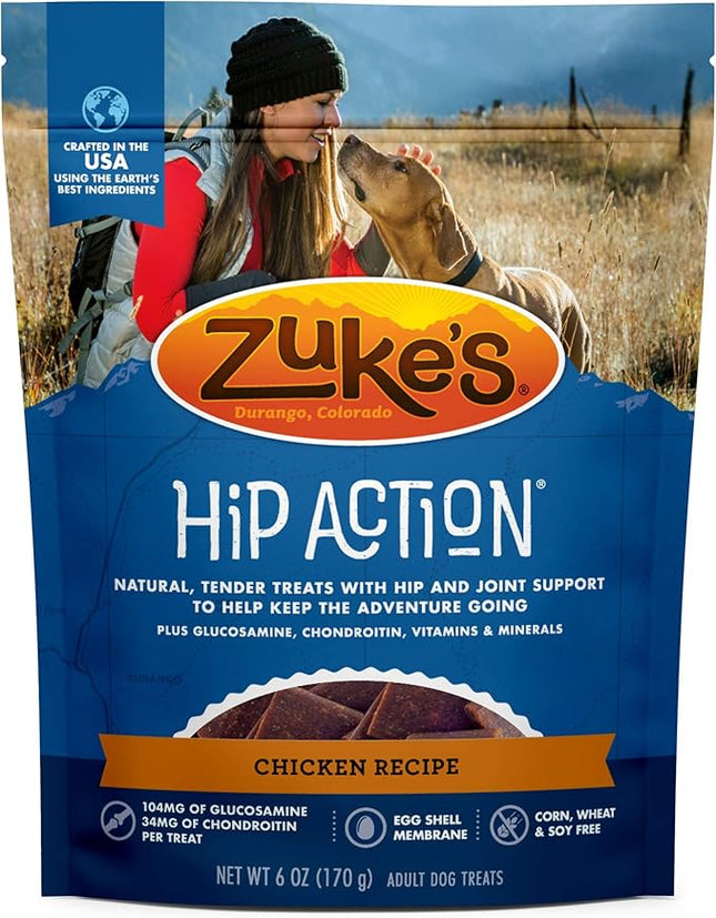 Zuke’s Hip Action, Hip And Joint Support Treats, Soft And Chewy Natural Dog Chicken Treats, Chicken Recipe - 6.0 OZ Bag