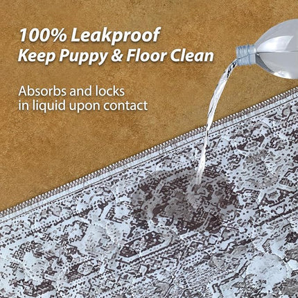 nunubaby Washable Pee Pads for Dogs, Stylish, Non-Slip and Leak-Proof Pee Pads. Reusable Potty Pads for Dogs for Crates and Floors.(Brown/Geo, 36" x72" )