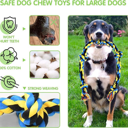 Large Tough Chew Toys for Aggressive Chewers Large Breed,Heavy Duty Dental Rope Toys Kit for Medium Dogs,5 Knots Indestructible Cotton Puppy Teething Chew Tug Toy Set of 9