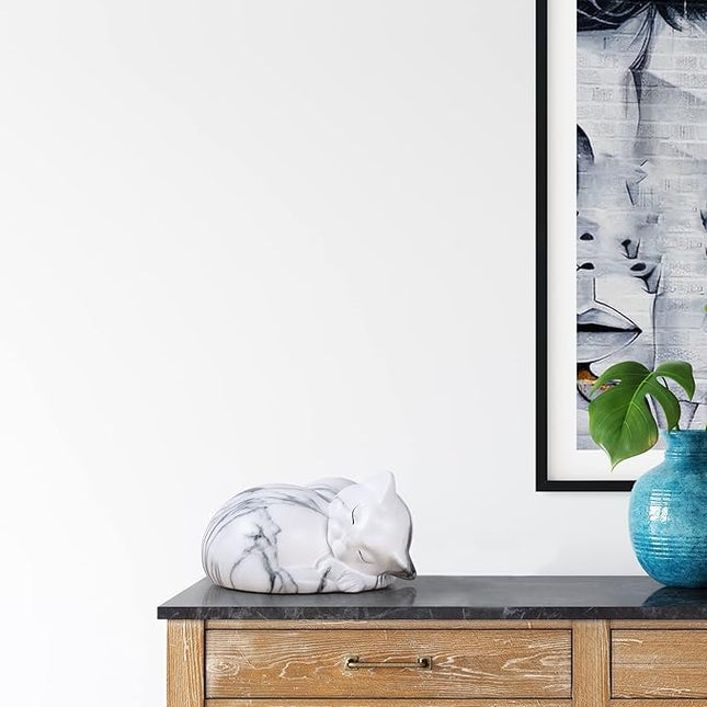 Pet Urns,Sleeping Resin Cremation Cat Urn, Cat Urns for Ashes, Small Animal Urn （White）…