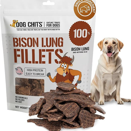 Dog Chits Bison Lung Fillets for Dogs – All-Natural, High Protein Single Ingredient Dog Treats Bison Lung Dog Treats – Grain-Free, Low-Fat – Safe with Sensitive Stomachs – 10 oz