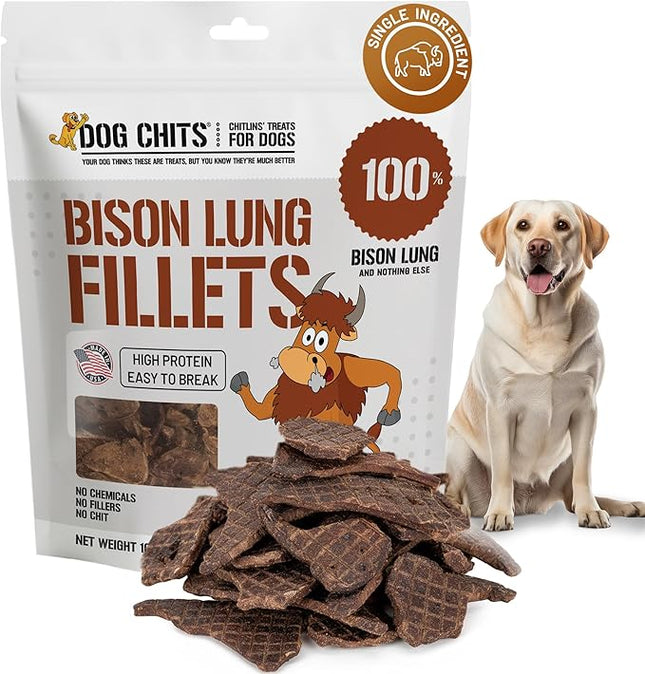 Dog Chits Bison Lung Fillets for Dogs – All-Natural, High Protein Single Ingredient Dog Treats Bison Lung Dog Treats – Grain-Free, Low-Fat – Safe with Sensitive Stomachs – 10 oz