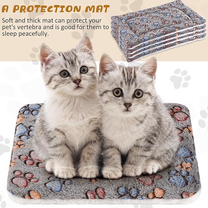 4 Pack Ultra Soft Dog Cat Bed Mat with Cute Prints Reversible Fleece Dog Crate Kennel Pad Cozy Washable Thickened Hamster Guinea Pig Pet Bed Mat for Small Animals(13 x 19 Inches,Gray)