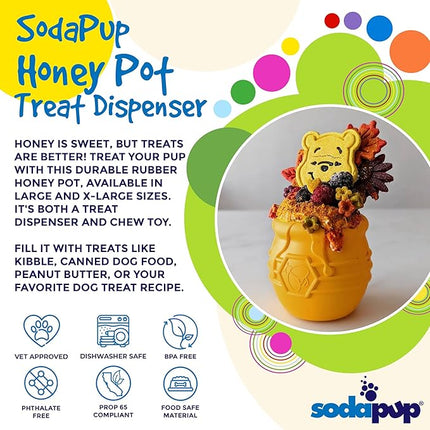 SodaPup Honey Pot – Durable Dog Treat Dispenser & Enrichment Toy Made in USA from Non-Toxic, Pet Safe, Food Safe Natural Rubber Material for Mental Stimulation, Problem Chewing, Calming Nerves, & More
