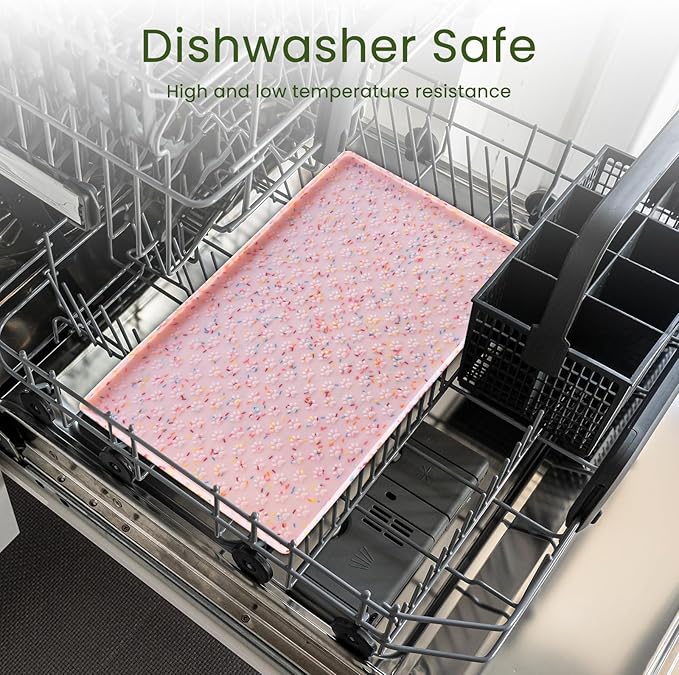 Ptlom Dog Food Mat Anti-Slip Dog Bowl Mats for Food and Water, Waterproof Pet Placemat Prevents Messy Spill to Floor, Silicone Puppy Feeding Tray for Small, Medium and Large Dogs Cats, Pink