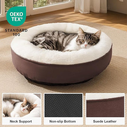 Love's cabin Round Donut Cat and Dog Cushion Bed, 20in Pet Bed for Cats or Small Dogs, Anti-Slip & Water-Resistant Bottom, Super Soft Durable Fabric Pet Beds, Washable Luxury Cat & Dog Bed Brown