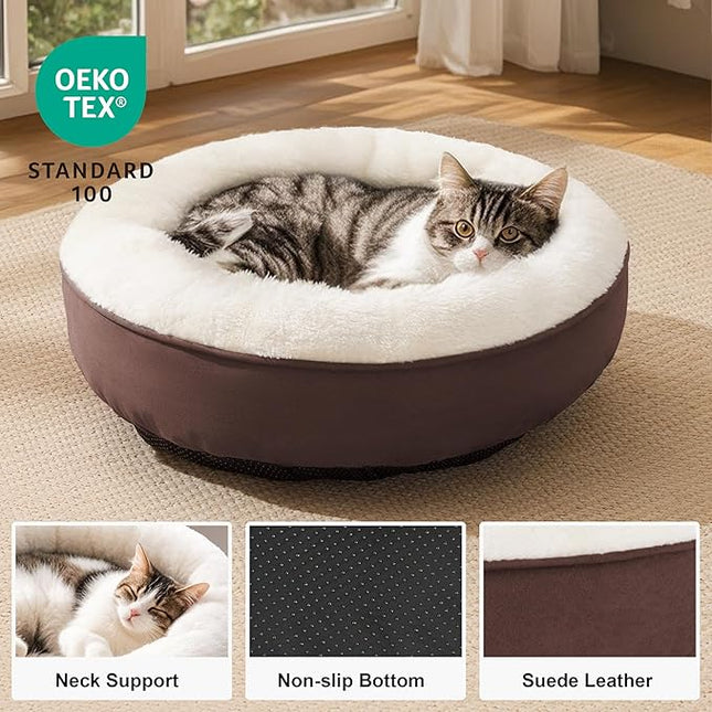 Love's cabin Round Donut Cat and Dog Cushion Bed, 20in Pet Bed for Cats or Small Dogs, Anti-Slip & Water-Resistant Bottom, Super Soft Durable Fabric Pet Beds, Washable Luxury Cat & Dog Bed Brown