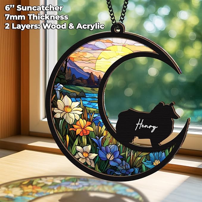 6'' Rough Collie Dog Memorial Suncatcher Personalized Name Dog Breed Pet Ornament Window Car Hanging Sympathy Gift for Loss of Pet Passed Away Remembrance Gift for Dog Lovers SCD-B11-6-60