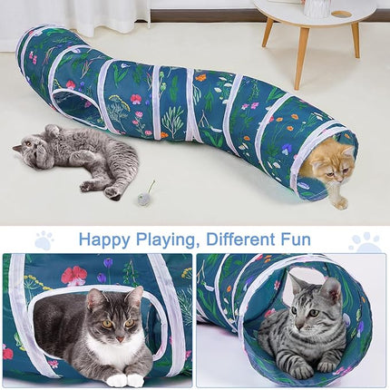 Glittme Cat Tunnel, Cat Tunnels for Indoor Cats, S-Shape Cats Cave with Cat Toys, Foldable Cat Tubes and Tunnels for Cats, Rabbit, Puppy, Guinea Pig