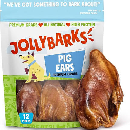 Natural Whole Pig Ears for Dogs Large, Pigs Ears for Dogs - Premium Dog Ear Treat - Dog Chew Treats for Large and Small Breeds (12 Pack)