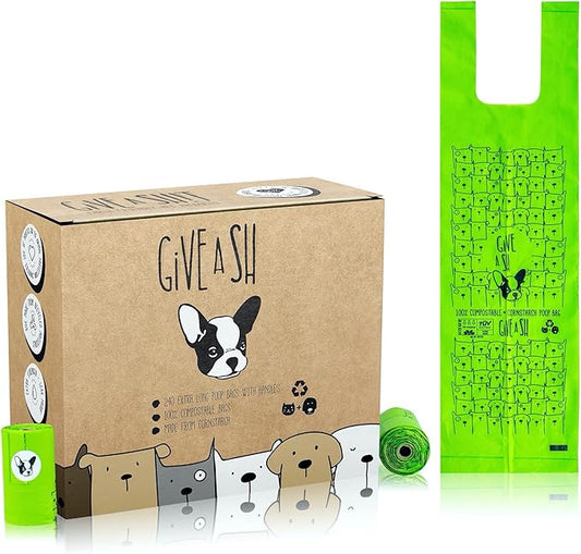 100% Certified Home Compostable Dog Poop Bags with Handles - 10% to Charity - ASTM D6400 & EN 13432 Compliant - 240 x Plant Based X Large Compostable Poop Bags (20 Rolls)