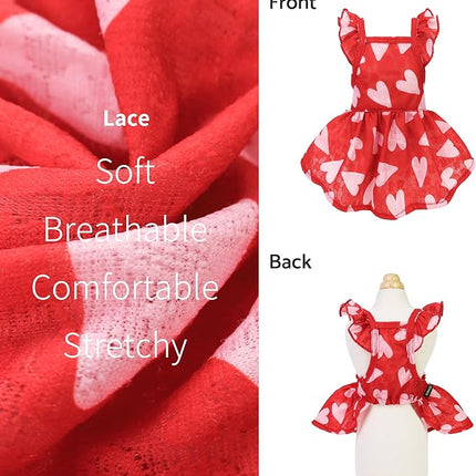 Fitwarm Valentines Day Sweet Heart Dog Dress, Dog Holiday Outfit, Dog Clothes for Small Dogs Girl, Pet Cat Apparel, Red, Pink, Large