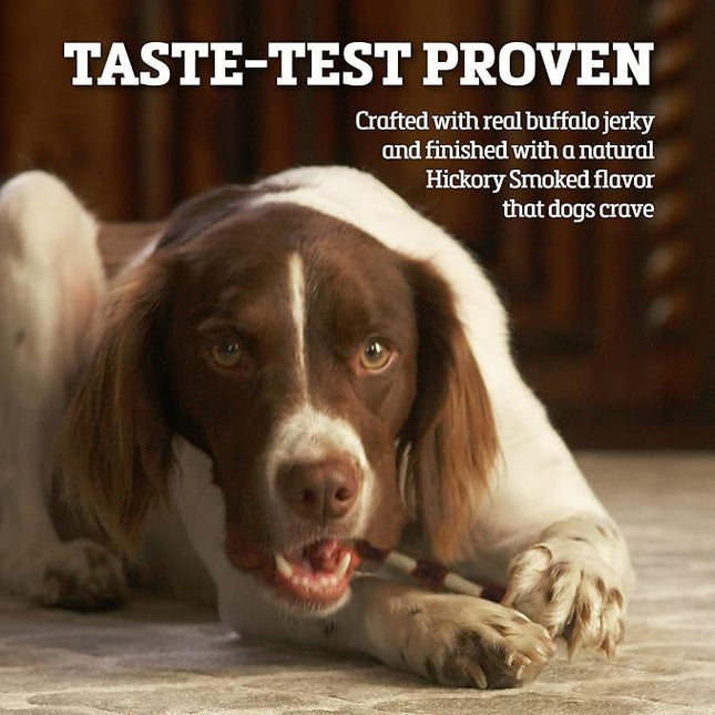 Buffalo Range Rawhide Jerky Kabobs, Jerky Dog Treat, Grass-Fed Buffalo Rawhide Chews, Healthy Dog Treat, Meat Kabob, Puppy Chews, No Added Fillers or Dyes, Hickory Smoked Flavor, 18 Count