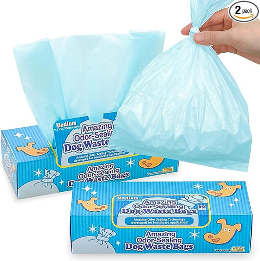 BOS Amazing Odor Sealing Dog Poop Bags - Durable and Unscented [Size: M, Color: Light Blue] (90 Count, Pack of 2) (180 Bags)