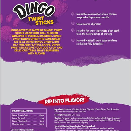 Dingo Twist Sticks, Premium Rawhide Treats for Dogs Made with Real Chicken 50-Count (Pack of 4)