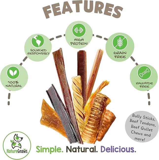 Nature Gnaws Variety Pack for Large Dogs (12 Count) - Bully Sticks, Beef Tendons and Tripe Twists for Dogs - Natural Long Lasting Beef Dog Chew Bones - Rawhide Free