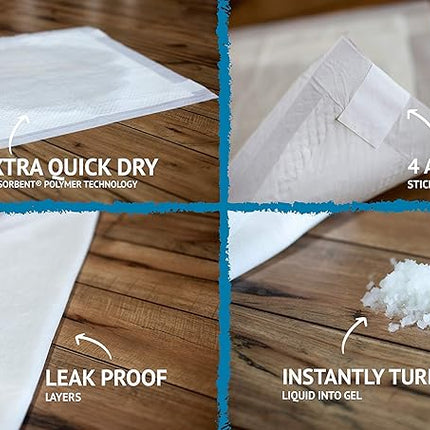 Puppy Pee Pads with Adhesive Sticky Tape (24x24) Large Premium Dog Pads - 6 Layer Dog Training Pads and Pet Wee Pads with Quick-Dry Bullsorbent Tech (300-Count, White)