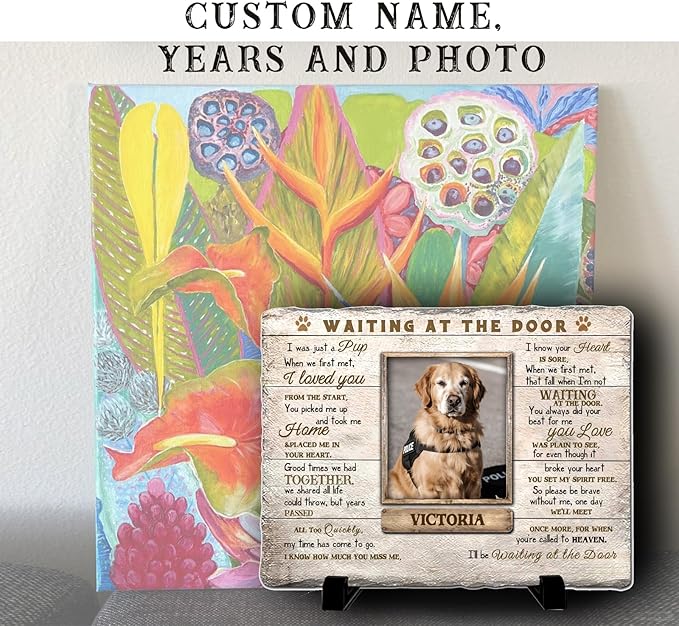 Personalized Pet Memorial Stone, Custom Dog Memorial Gifts for Loss of Dog with Photo Name Date, Dog Remembrance Gift, Loss of Dog Sympathy Gift for Dog Cat Lovers (Quote 1)