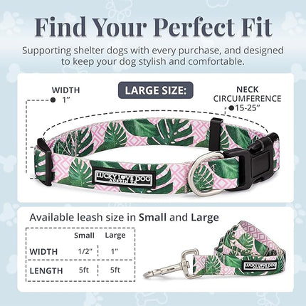 Lucky Love Dog, Tropical Matching Dog Collar & Leash Set, Soft & Comfy, Vivid Pink Color Collar and Leash for Female Male Dogs - (Large, Laguna Combo)