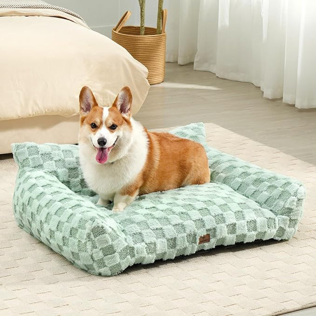 Large Dog Bed Sofa, Fluffy Pet Bed for Medium and Large Dogs, Supportive Dog Couch Sofa for Dogs, Pet Sofas with Washable Cover & Non-Slip, 38 inch, Green