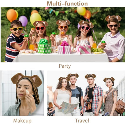 Beviliu Golden Dog Ears Headband, 4Pcs Brown Puppy Ears Dog Headband Animals Realistic Halloween Christmas Costume for Washing Makeup Cosplay Party