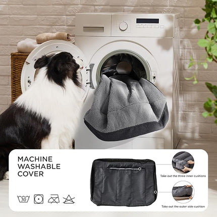 Bedsure Orthopedic Dog Beds Large Sized Dog - Extra Thick Supportive Large Dogs Bed with Waterproof Washable Cover, L Plus Comfort Pet Bed Sofa with Soft Plush Sherpa and Nonskid Bottom, Blue, 38"