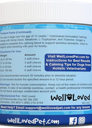Calming Chews for Dogs - Dog Calm Treats, Made in USA, Vet Developed, Behavior Support, Stress, Separation, Fireworks, Travel, Melatonin, Natural & Holistic, 90 Count