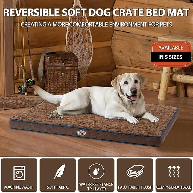 EMPSIGN Dog Bed Mat 47 Inch Reversible Warm & Cool,Washable Dog Crate Bed with Egg Crate Foam Support, Pet Sleeping Mat for Large Medium Small Dogs, Fluffy Kennel Pad(Brown)