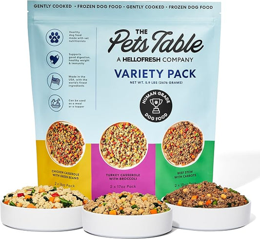 The Pets Table Human-Grade Variety Pack Fresh Dog Food, Complete Meal or Dog Food Topper, 6 Count of 15 to 17-oz Pouches, 5.9lbs