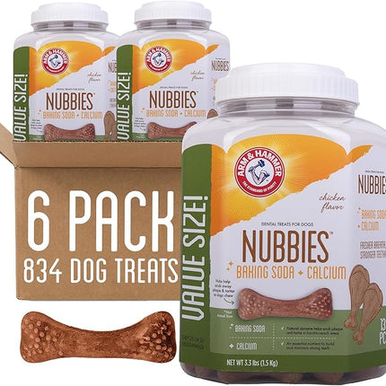 Arm & Hammer for Pets Nubbies Dental Treats for Dogs with Baking Soda and Calcium, Treat Chews Help Fight Bad Breath, Plaque & Tartar, Chicken, Value Bucket, 139 Pcs, 6-Pack (Packaging May Vary)