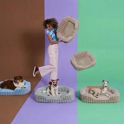 LE SURE Cute XL Dog Beds, Orthopedic Waterproof Dog Bed for Extra Large Dogs, High Back Non-Slip Bottom and Egg-Crate Foam Big Pet Couch Sofa with Washable Removable Cover, Blue