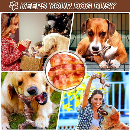 4-Pack Dog Chew Toys for Aggressive Chewers, Long Lasting Heavy Duty Chewing, Boredom and Stimulation for Medium Breeds, Tough Almost Indestructible Dog Bones Teeth Cleaning Toy