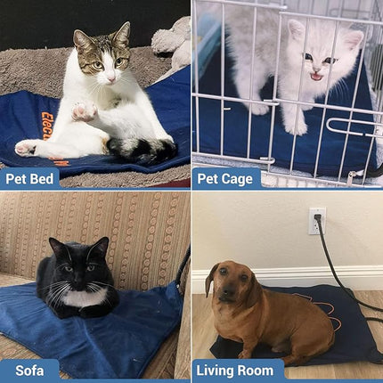 NAMSAN Heated Cat Bed, 7-Level Adjustable Temperature Rabbit Warming Mat, Outdoor/Indoor Dog Cage Heating Pad with Chew Resistant Cord, Blue