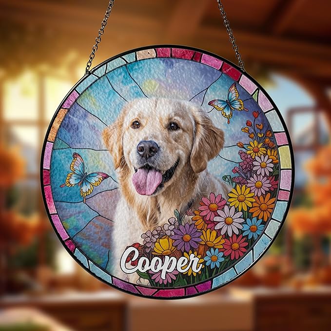 Gabita Custom Dog Portrait Stained Glass Window Hanging Light Catcher V2, Pet Memorial Stained Glass Photo, Dog Memorial Gift Pet Loss Sympathy Gift