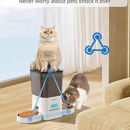 Automatic Cat Feeder, WellToBe 3.5L Timed Dry Food Dispenser for 2 Cats, Dual Power Supply (AC/Battery Backup) with 10-Second Voice Recorder, Programmable Pet Feeder for Multiple Cats